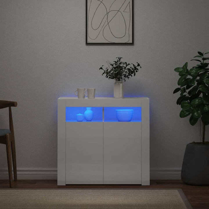 skænk med LED-lys 80x35x75 cm hvid højglans