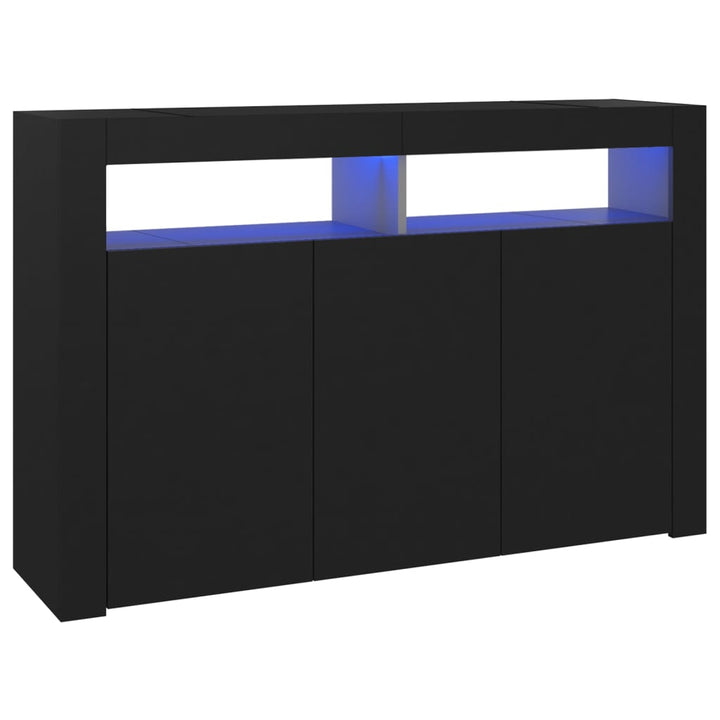 skænk med LED-lys 115,5x30x75 cm sort