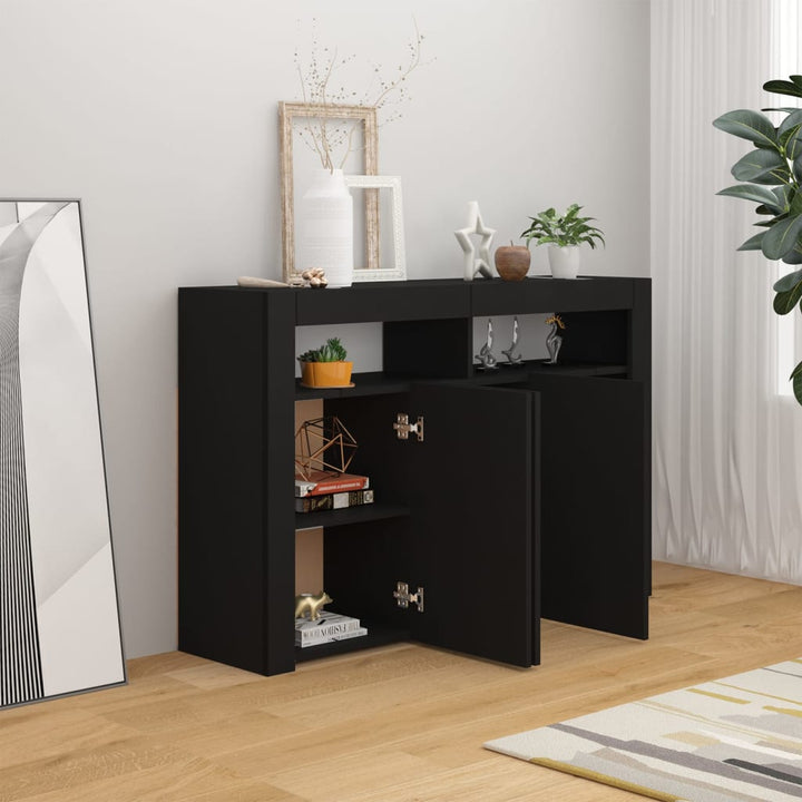 skænk med LED-lys 115,5x30x75 cm sort
