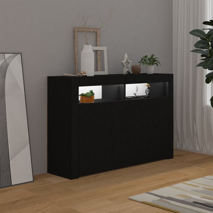 skænk med LED-lys 115,5x30x75 cm sort