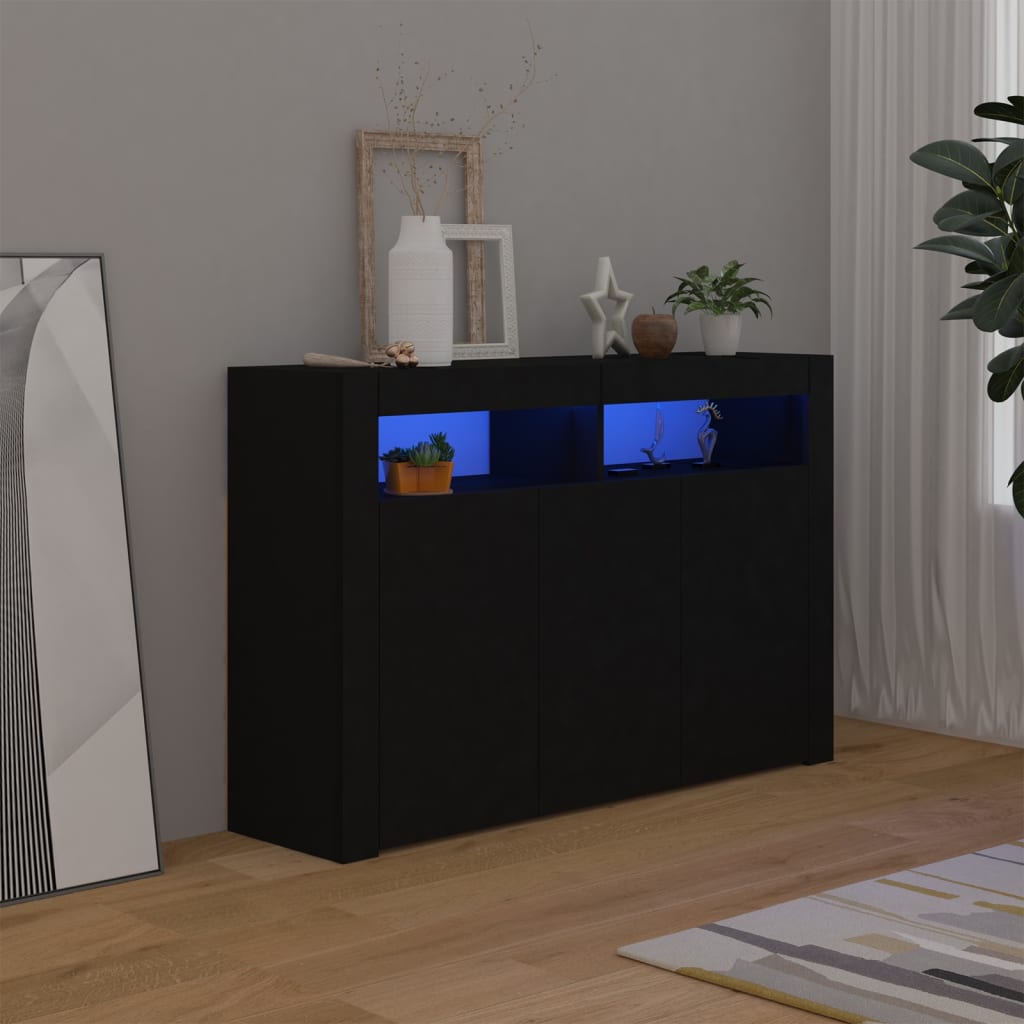 skænk med LED-lys 115,5x30x75 cm sort