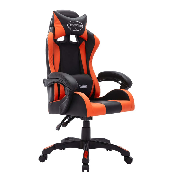 gamingstol m. LED-lys RGB-farver kunstlæder orange og sort