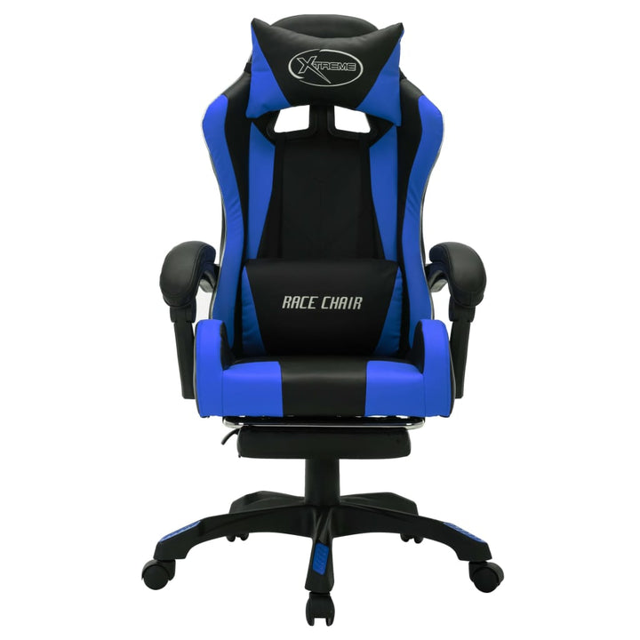 gamingstol m. LED-lys RGB-farver kunstlæder blå og sort