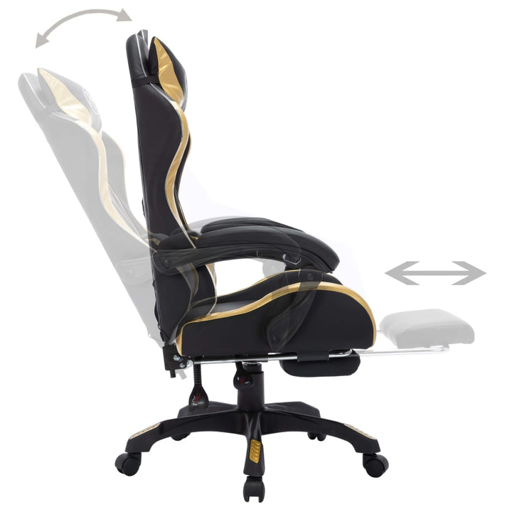 gamingstol m. LED-lys RGB-farver kunstlæder guld og sort