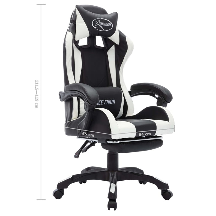 gamingstol m. LED-lys RGB-farver kunstlæder hvid og sort