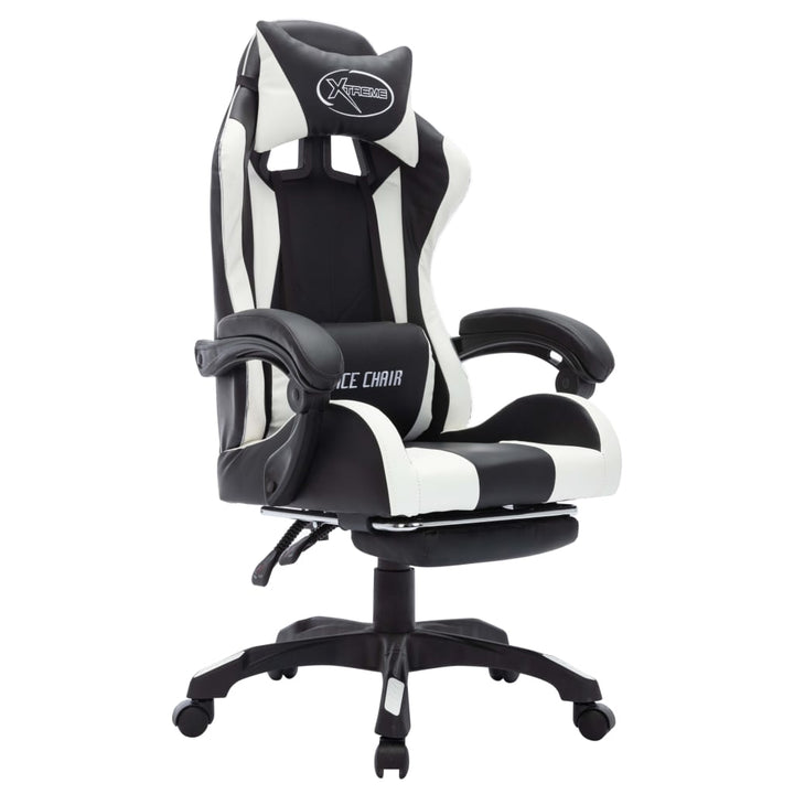 gamingstol m. LED-lys RGB-farver kunstlæder hvid og sort