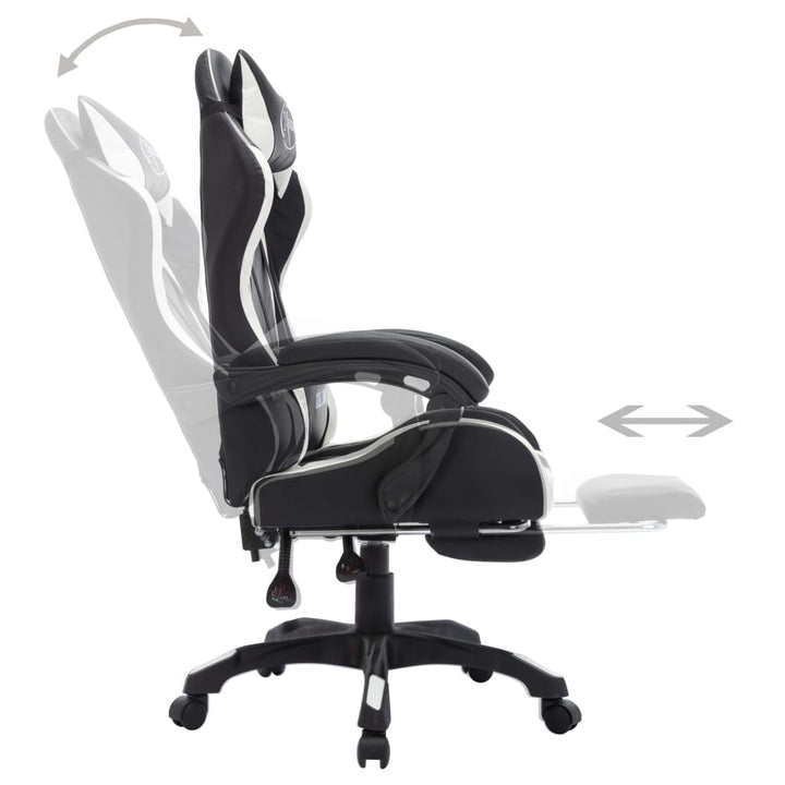 gamingstol m. LED-lys RGB-farver kunstlæder hvid og sort