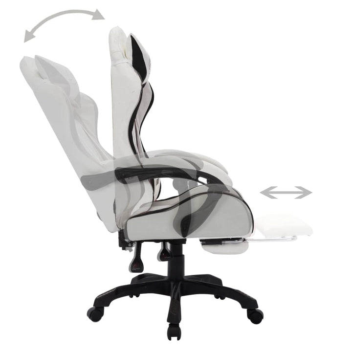 gamingstol med LED-lys RGB-farver kunstlæder sort og hvid