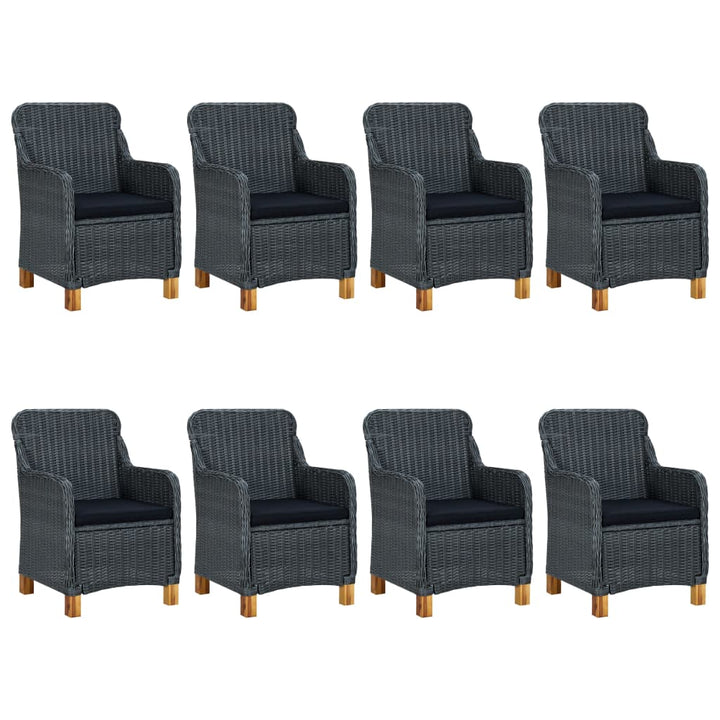 udendørs spisebordssæt 9 dele med hynder polyrattan mørkegrå