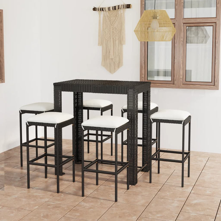 barsæt til haven 7 dele med hynder polyrattan sort