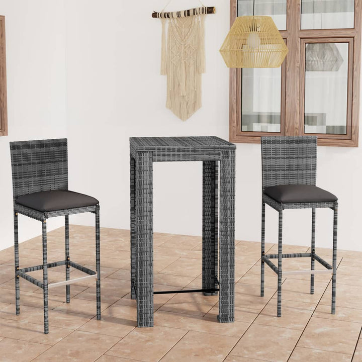 barsæt til haven 3 dele med hynder polyrattan grå