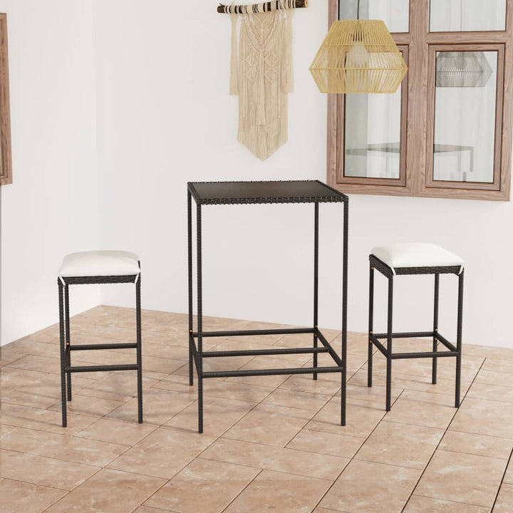 barsæt til haven 3 dele med hynder polyrattan sort