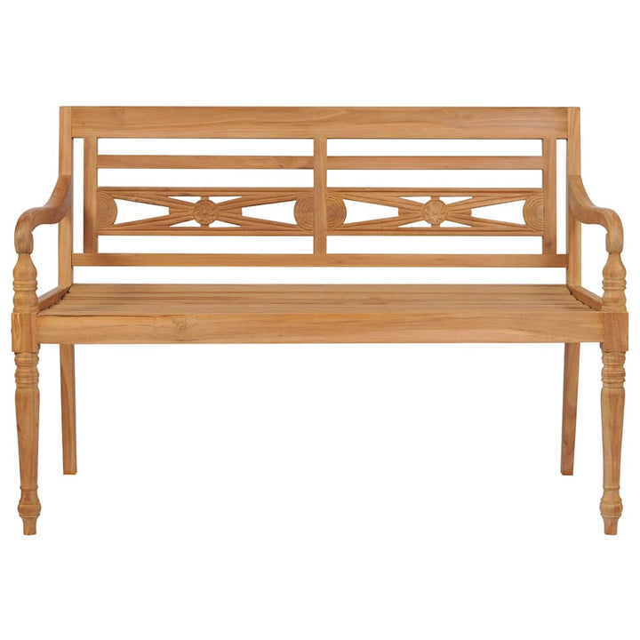 Batavia-bænk med beige hynder 120 cm massivt teaktræ