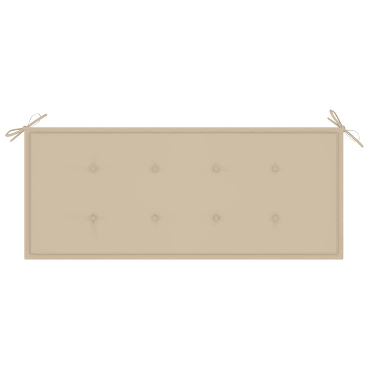 Batavia-bænk med beige hynder 120 cm massivt teaktræ