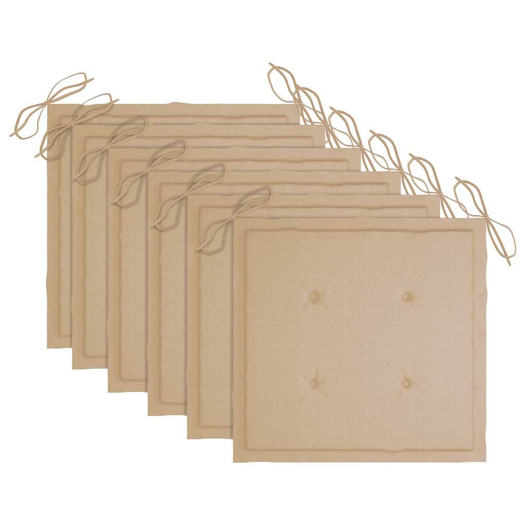 havestole med beige hynder 6 stk. massivt teaktræ
