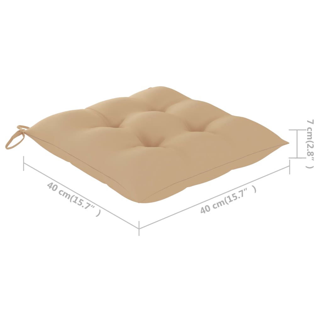havestole med beige hynder 6 stk. massivt teaktræ