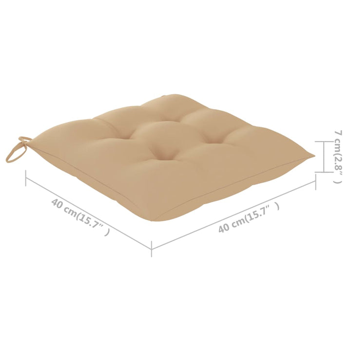 havestole med beige hynder 6 stk. massivt teaktræ