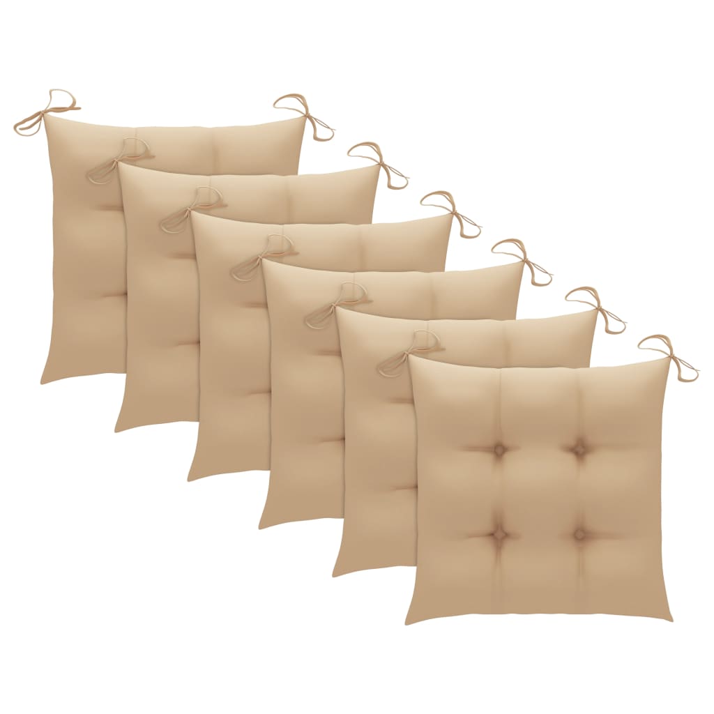 havestole med beige hynder 6 stk. massivt teaktræ