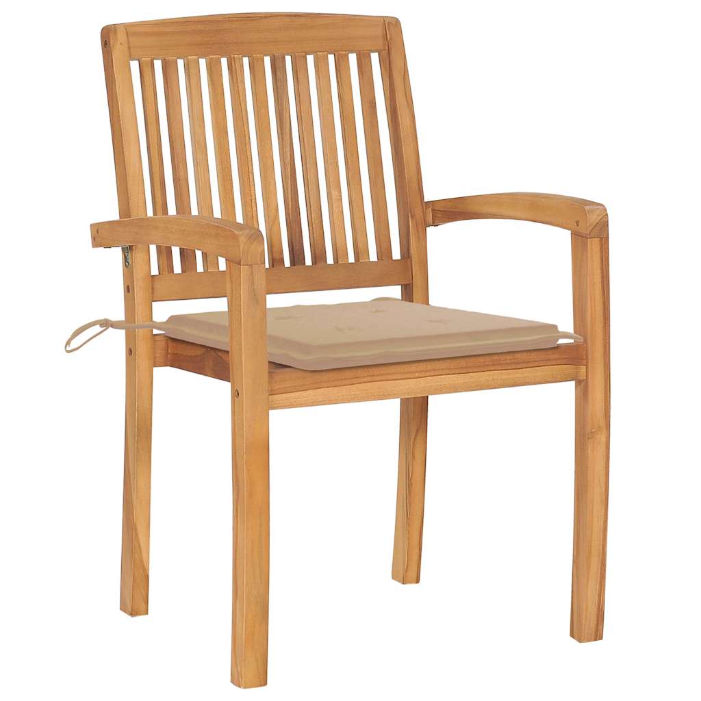 havestole 2 stk. med beige hynder massivt teaktræ
