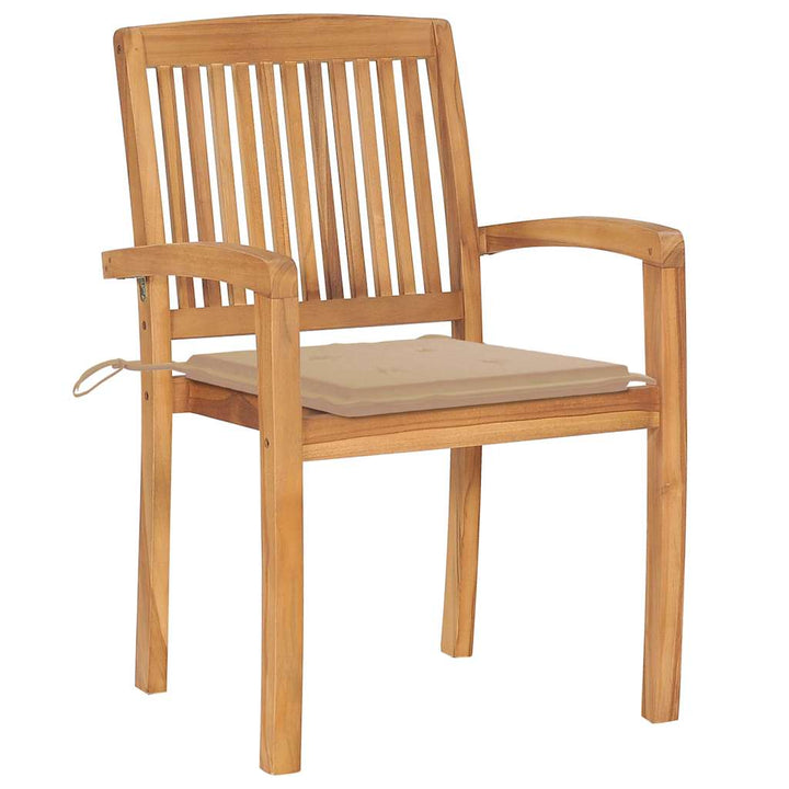 havestole 2 stk. med beige hynder massivt teaktræ