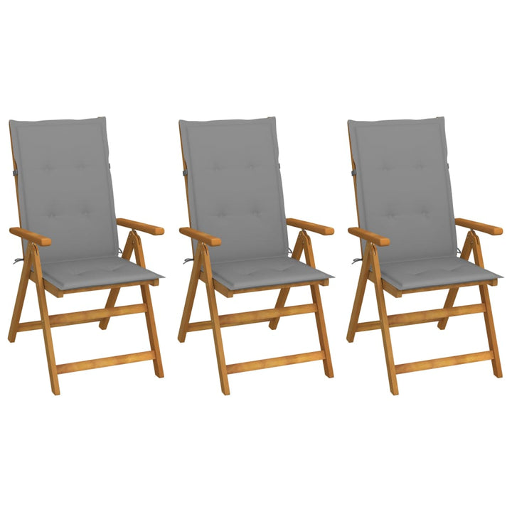 foldbare havestole 3 stk. med hynder massivt akacietræ