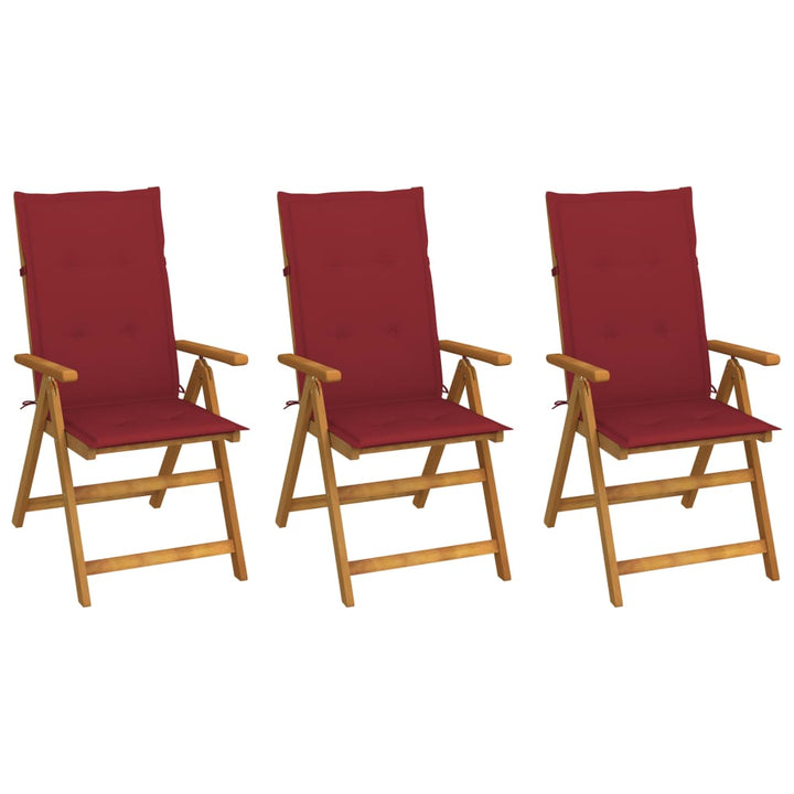 foldbare havestole 3 stk. med hynder massivt akacietræ