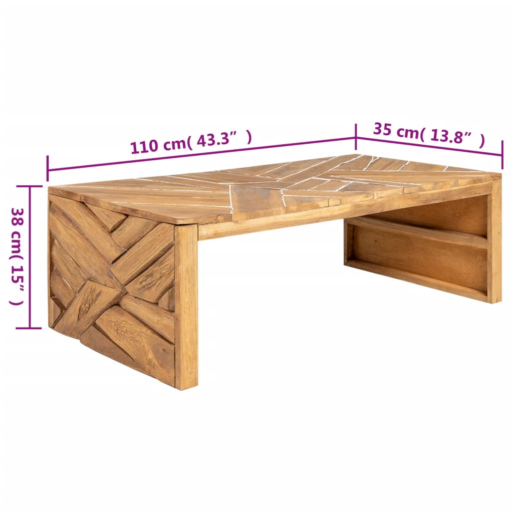sofabord 110x35x38 cm teaktræ eroderet finish