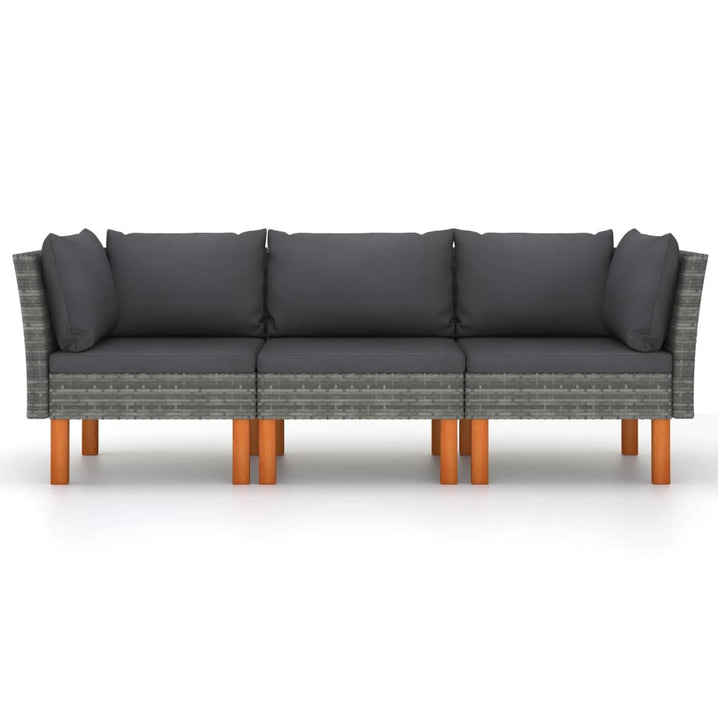 3-personers havesofa med hynder polyrattan grå