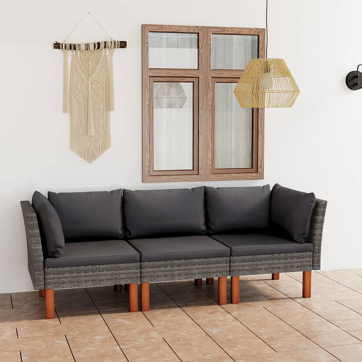 3-personers havesofa med hynder polyrattan grå