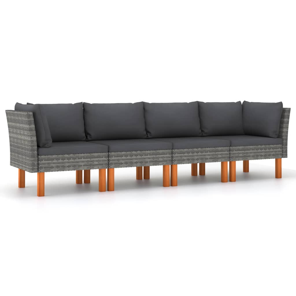 4-personers havesofa med hynder polyrattan grå
