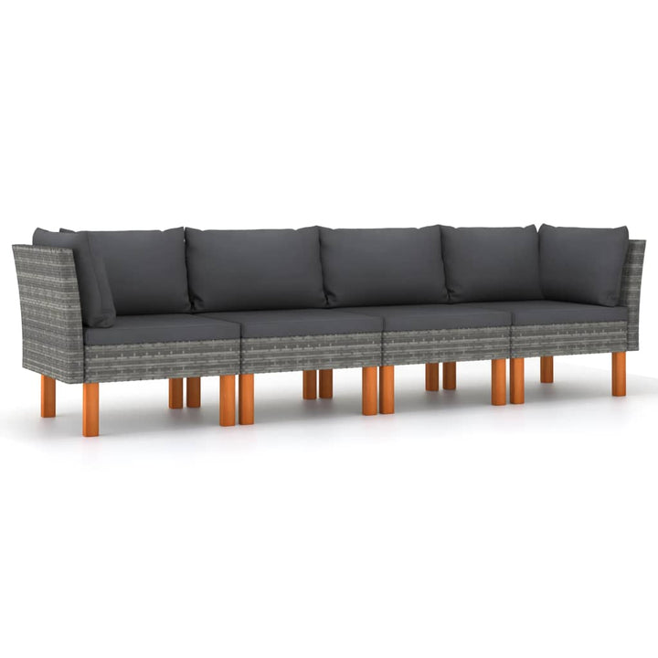 4-personers havesofa med hynder polyrattan grå