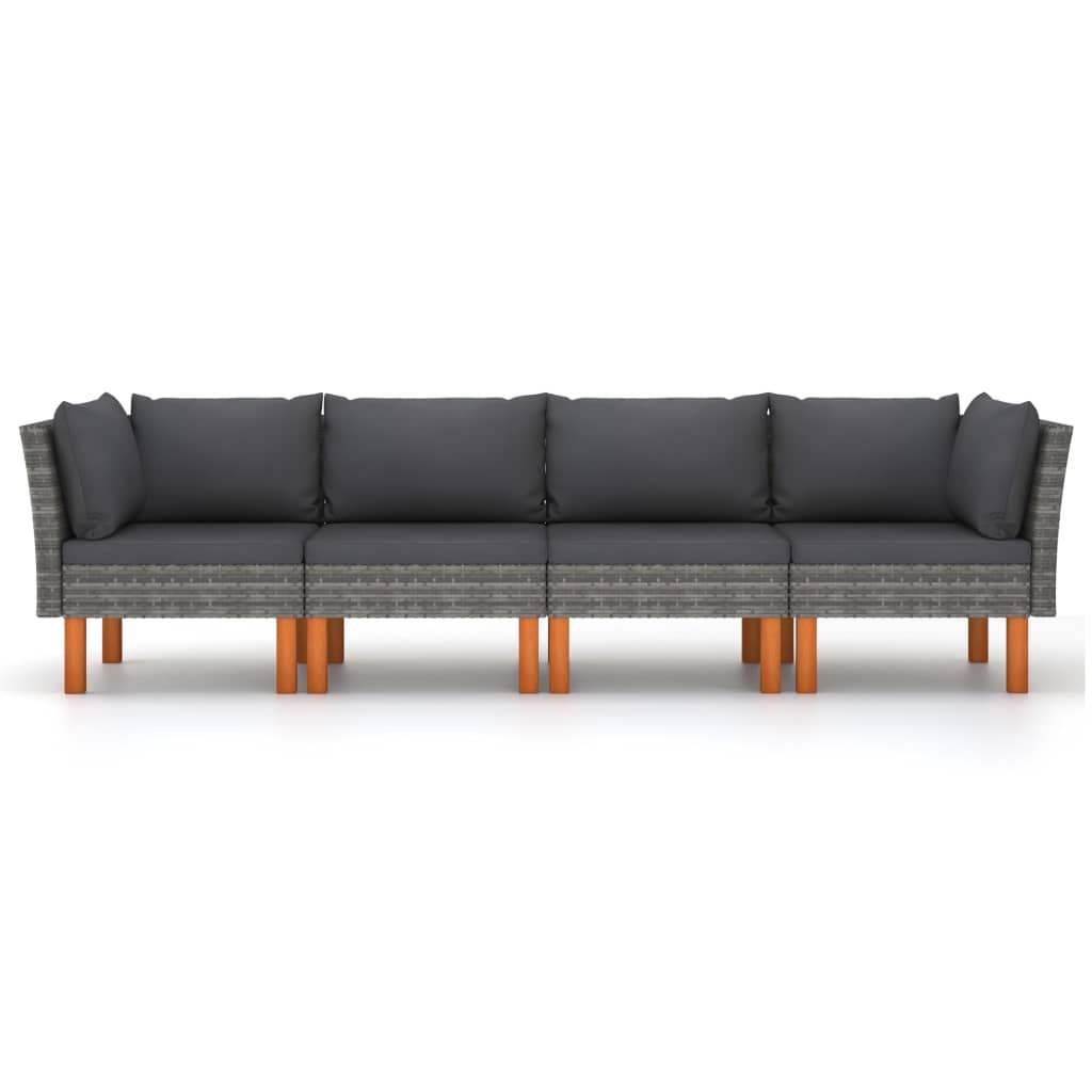 4-personers havesofa med hynder polyrattan grå