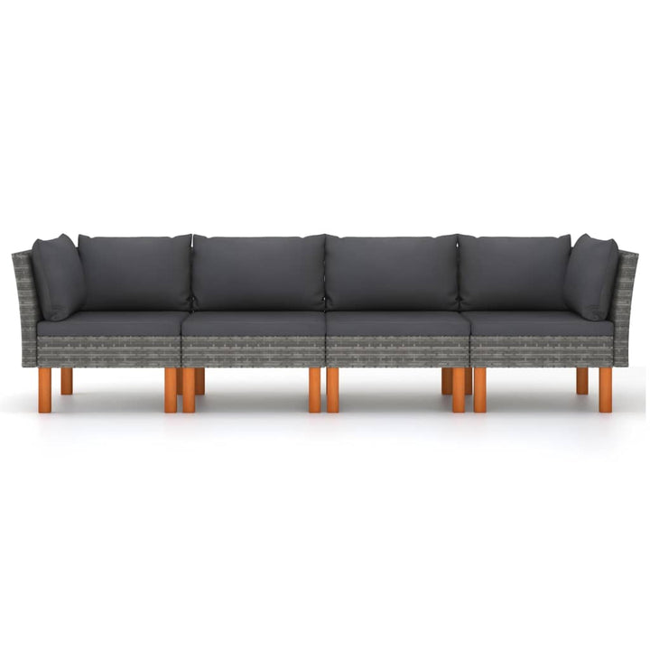 4-personers havesofa med hynder polyrattan grå