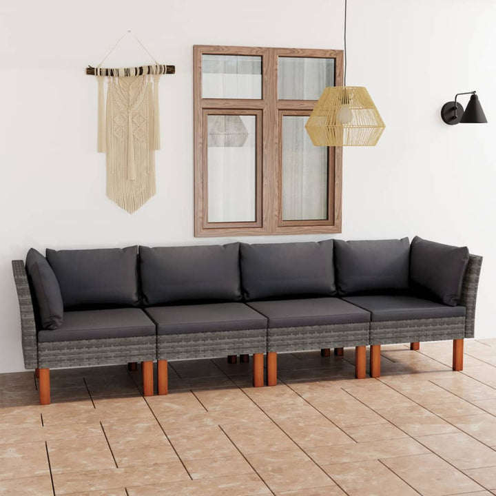 4-personers havesofa med hynder polyrattan grå