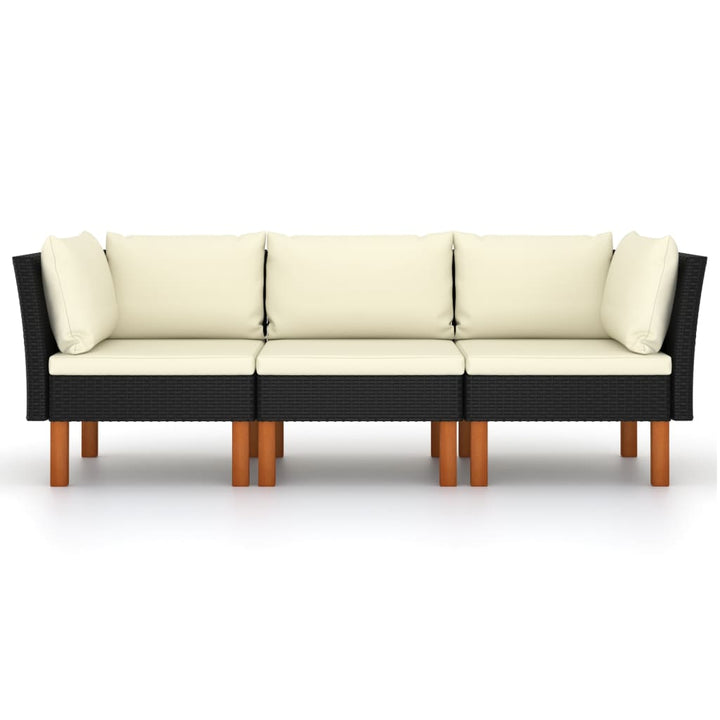 3-personers havesofa med hynder polyrattan sort