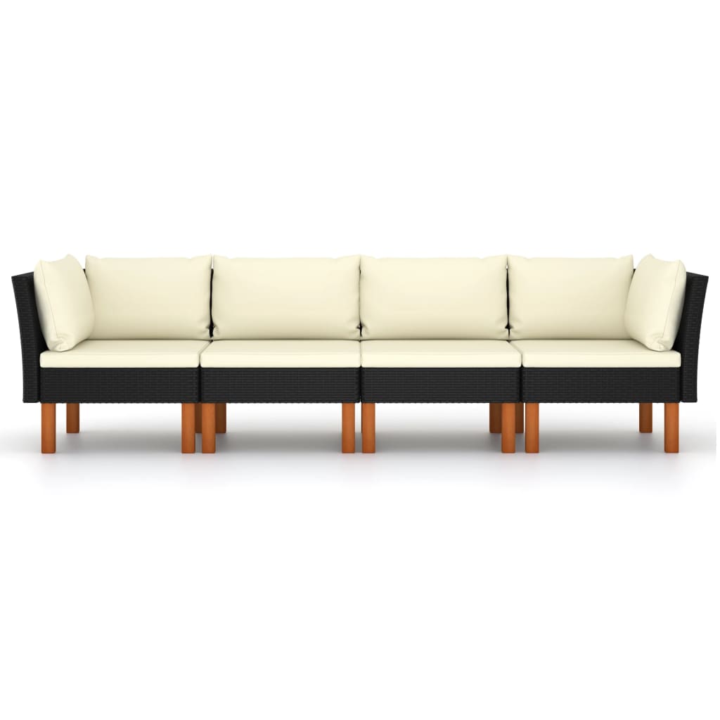 4-personers havesofa med hynder polyrattan sort