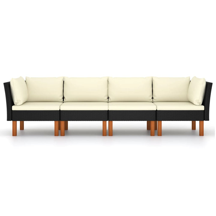 4-personers havesofa med hynder polyrattan sort