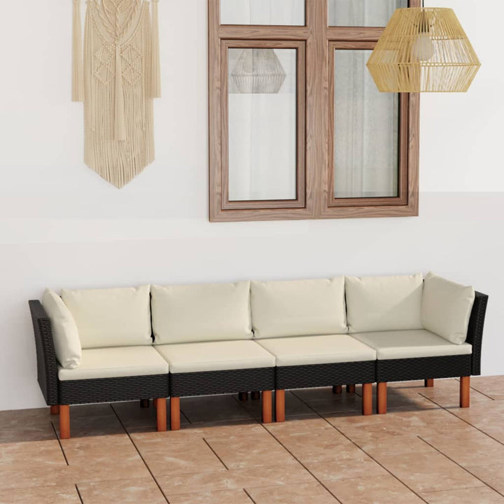 4-personers havesofa med hynder polyrattan sort