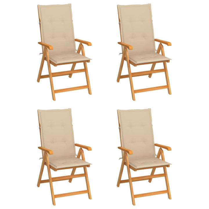 havestole 4 stk. med beige hynder massivt teaktræ