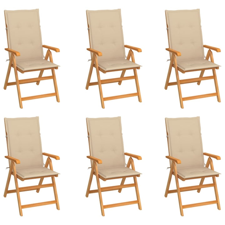 havestole 6 stk. med beige hynder massivt teaktræ