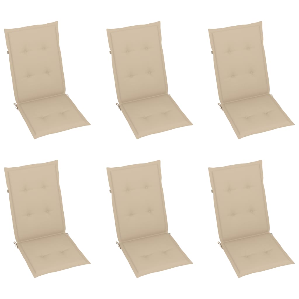 havestole 6 stk. med beige hynder massivt teaktræ