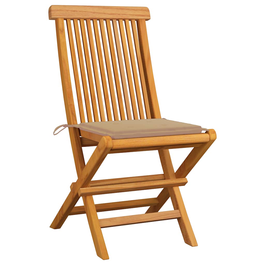 havestole med beige hynder 6 stk. massivt teaktræ