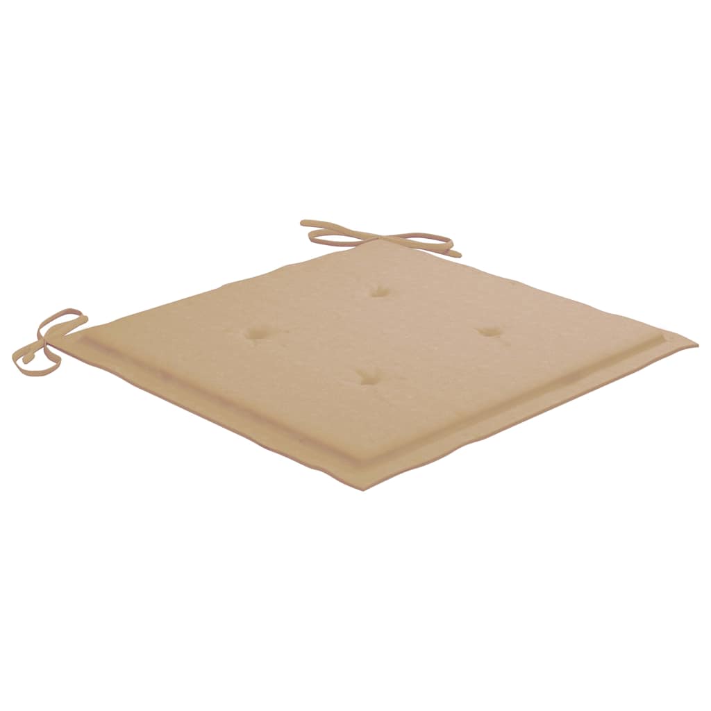 havestole med beige hynder 6 stk. massivt teaktræ
