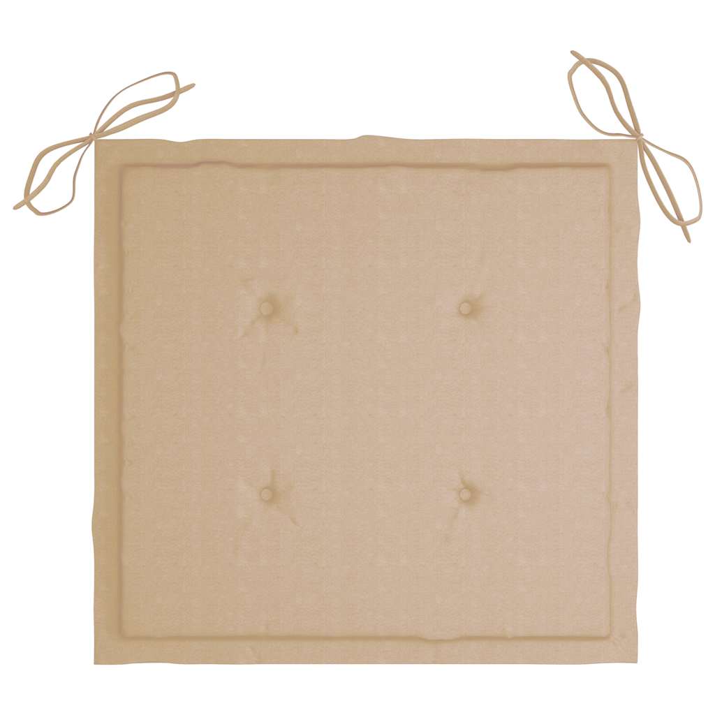 havestole med beige hynder 6 stk. massivt teaktræ