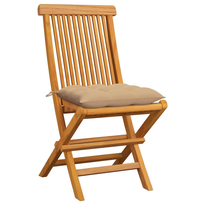 havestole med beige hynder 6 stk. massivt teaktræ
