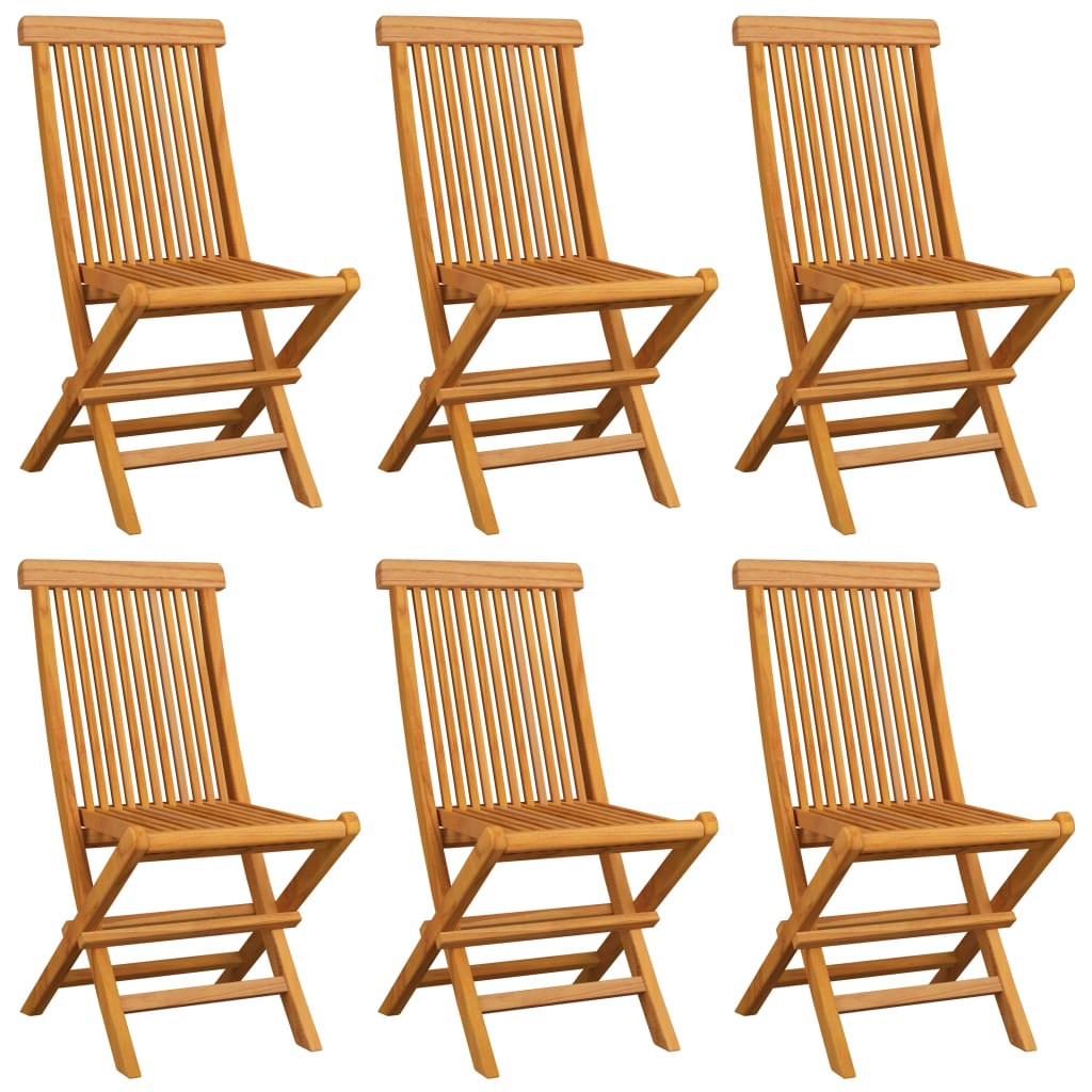 havestole med beige hynder 6 stk. massivt teaktræ