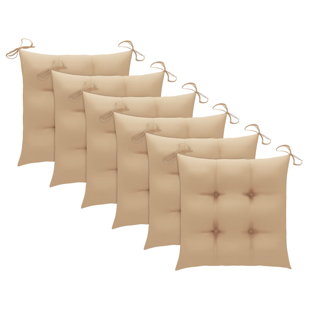 havestole med beige hynder 6 stk. massivt teaktræ