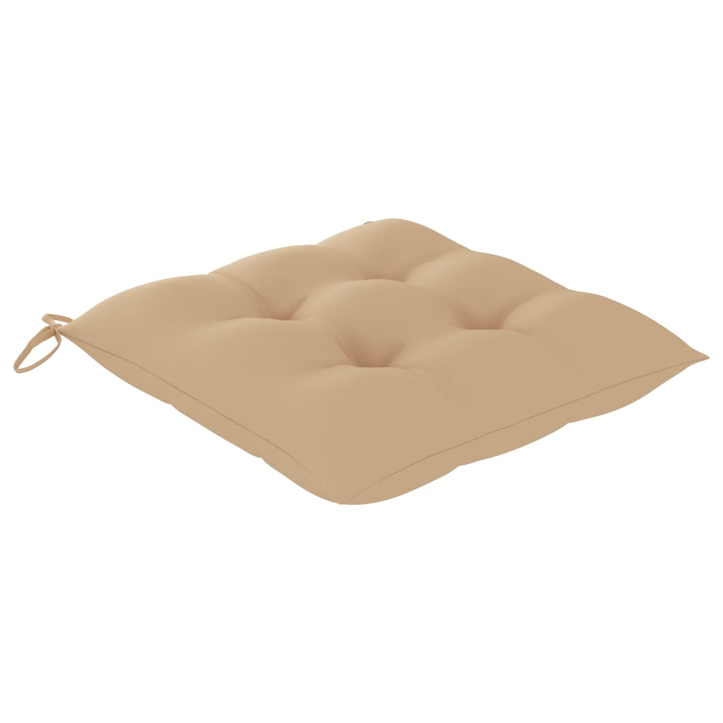 havestole med beige hynder 6 stk. massivt teaktræ