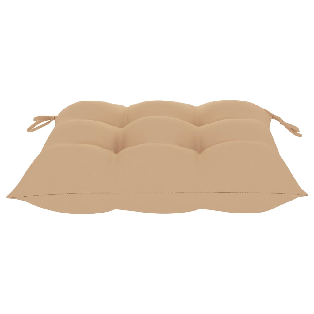 havestole med beige hynder 6 stk. massivt teaktræ