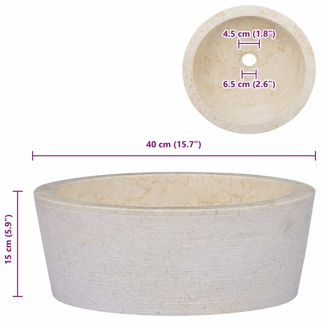håndvask Ø40x15 cm marmor cremefarvet